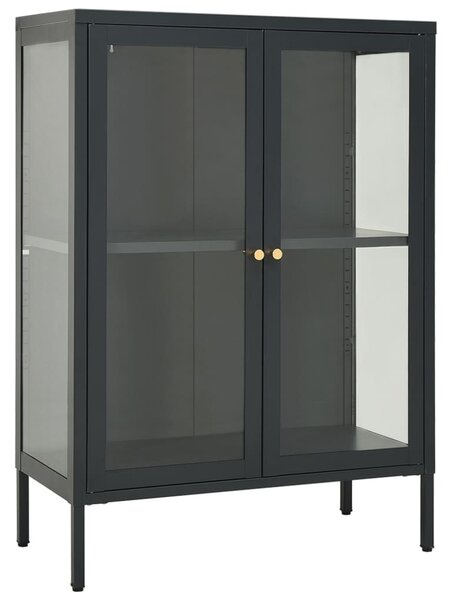Komoda antracitová 75x35x105 cm oceľ a sklo