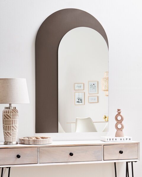 Nástenné zrkadlo hnedé MDF sklo 58 x 99 cm oválny tvar závesné moderný vintage štýl predsieň kúpeľňa