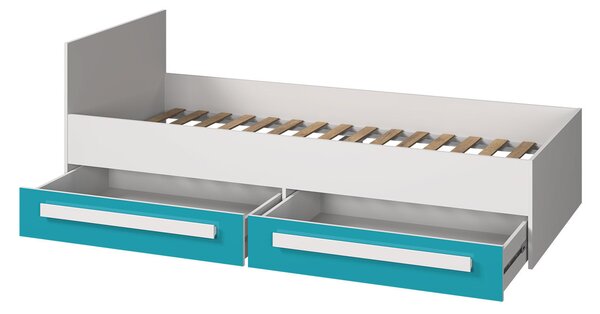 Študentský nábytok s posteľou 90x200 TUCHIN 2 - biely / lesklý tyrkysový