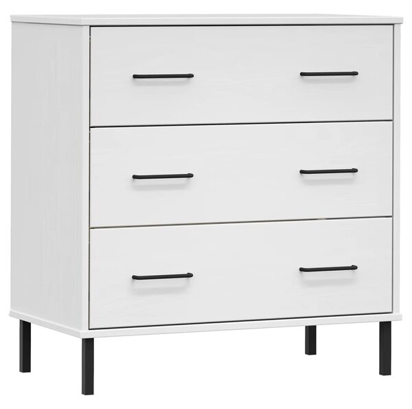 Komoda s 3 zásuvkami biela 77x40x79,5 cm masívne drevo OSLO