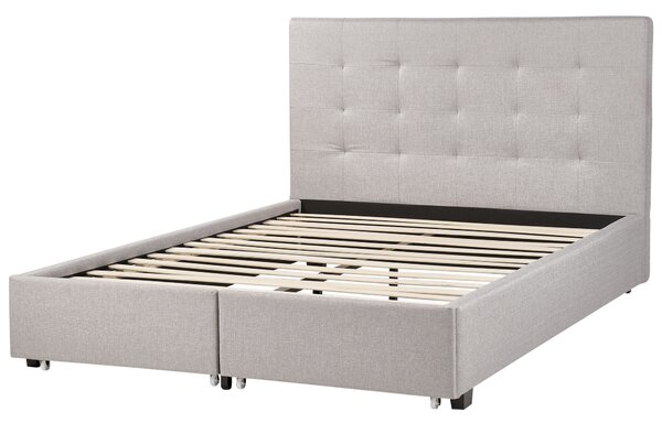 Posteľ s úložným priestorom svetlosivá látkové čalúnenie 140 x 200 cm vysoké prešívané čelo moderný štýl spálňa
