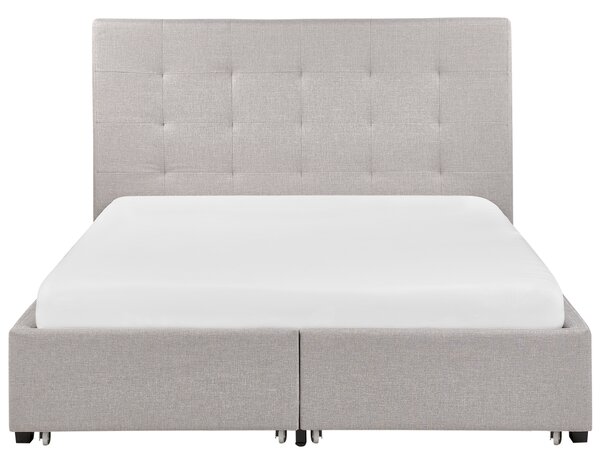 Posteľ s úložným priestorom svetlosivá látkové čalúnenie 140 x 200 cm vysoké prešívané čelo moderný štýl spálňa