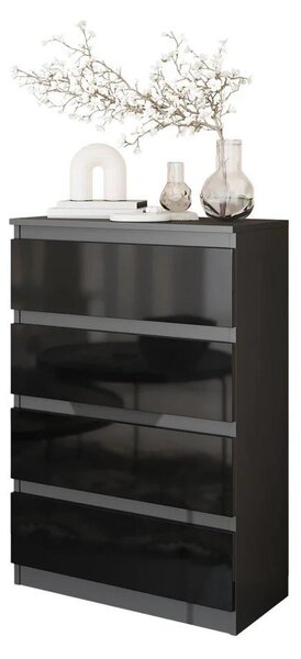 Vysoká Komoda So 4 Zásuvkami 92 Cm - Antracit / Čierny Vysoký Lesk, Ideálna Do Obývačky A Spálne