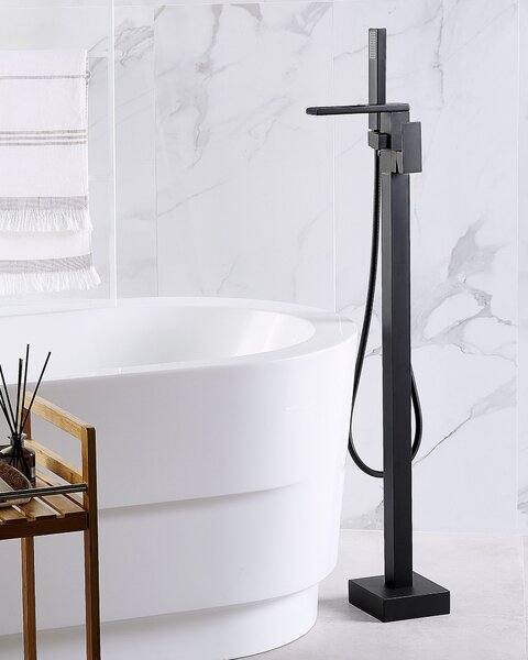 Samostatne stojaca vaňová batéria matná čierna 115 cm moderný doplnok do kúpeľne