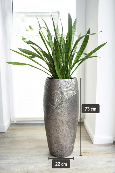 Luxusný kvetináč ROYAL, sklolaminát, výška 73 cm, strieborno-čierny