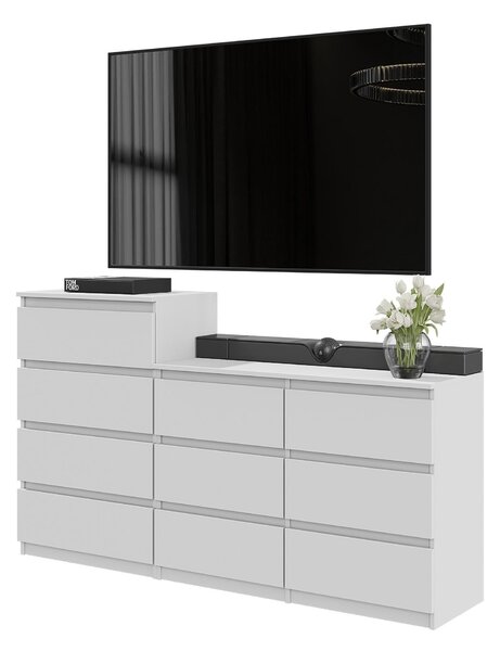 Veľká komoda GABRIEL 160 cm – matná biela / matná biela – moderná komoda s 10 zásuvkami