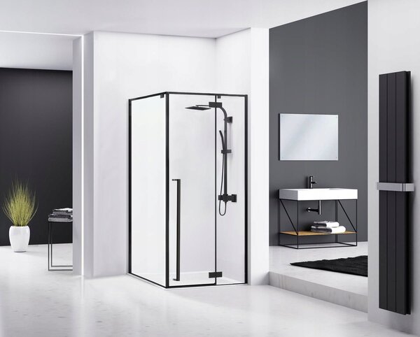 Štvorcový sprchovací kút REA FARGO 90x90 cm, čierny matný/transparent - bez vaničky