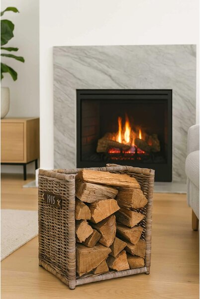 Kôš na drevo LUMBER, ratan, dĺžka 42 cm, prírodná šedá