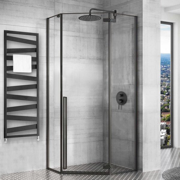 Rea Diamond, sprchovací kút 90x90x200 cm + čierna sprchová vanička, KPL-15622