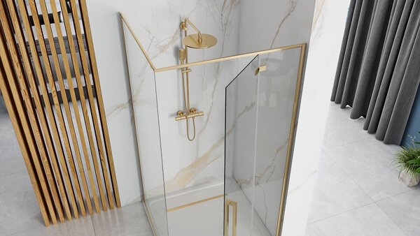 Štvorcový sprchovací kút REA FARGO 90x90 cm, zlatý/transparent - bez vaničky