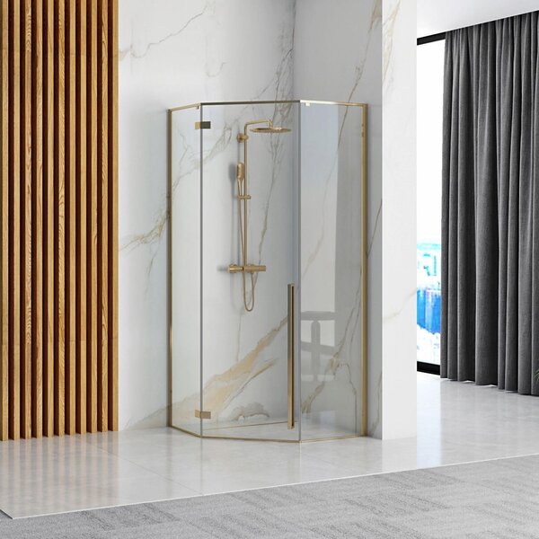 Rea Diamond Gold, päťuholníkový sprchový kút 100 x 100 cm, 6mm číre sklo, zlatá lesklá, REA-K6616
