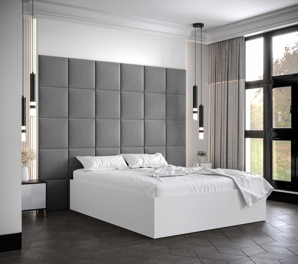 Manželská posteľ s čalúnenými panelmi MIA 3 - 160x200, biela, šedé panely