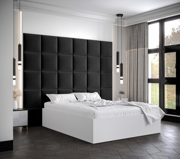 Manželská posteľ s čalúnenými panelmi MIA 3 - 140x200, biela, čierne panely z ekokože