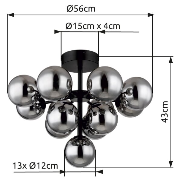 Globo 56143-13D - Prisadený luster GRAPPY 13xG9/5W/230V pr. 56 cm čierna