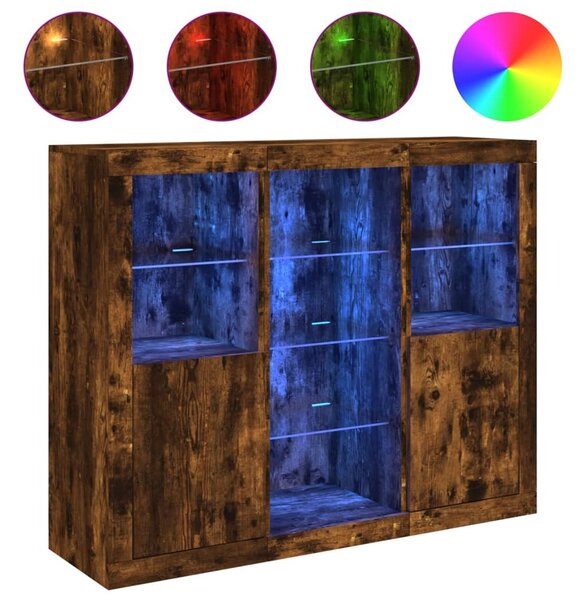 Komody s LED svetlami 3 ks dymový dub kompozitné drevo