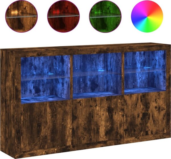 Komoda s LED svetlami dymový dub 181,5x37x100 cm