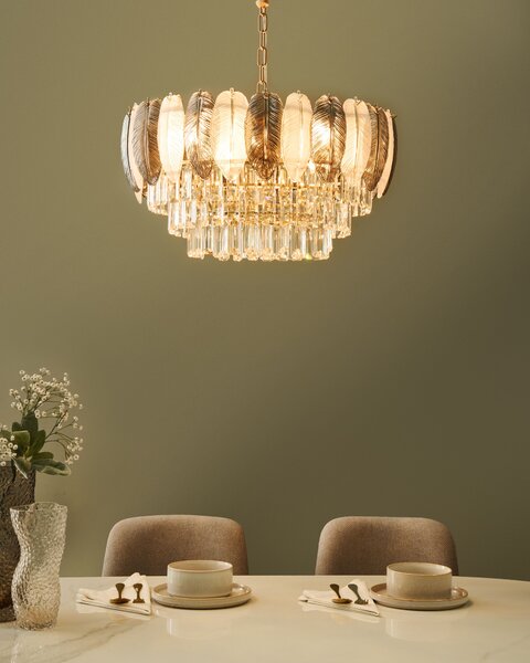 Luster mosadzný kov sklo ⌀ 50 cm závesná lampa krištáľový sklenený glamour štýl obývačka spálňa