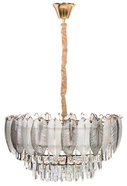 Luster mosadzný kov sklo ⌀ 50 cm závesná lampa krištáľový sklenený glamour štýl obývačka spálňa