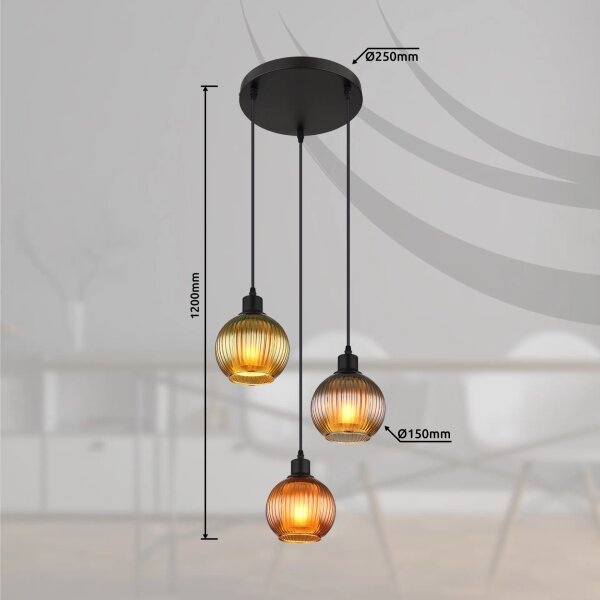 Globo 15638-3 - Luster na lanku ZUMBA 3xE27/25W/230V pr. 36 cm meď/zelená/modrá