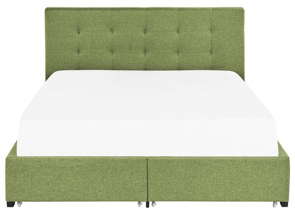 Posteľ s úložným priestorom zelená látkové čalúnenie 180 x 200 cm vysoké prešívané čelo moderný štýl spálňa