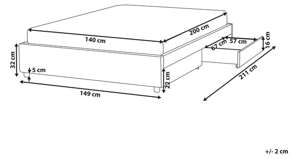 Posteľ s úložným priestorom svetlobéžová látkové čalúnenie polyester 140 x 200 cm bez čela s roštom úložné zásuvky klasický štýl spálňa