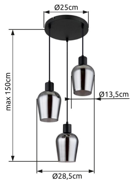 Globo 15627-3 - Luster na lanku RYAN 3xE27/40W/230V pr. 28,5 cm čierna