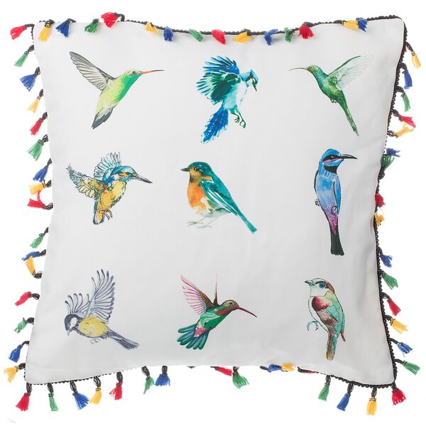 Dekoratívne vankúše sada 2 farebných poťahov čalúnenie 45 x 45 cm so strapcami vták motív obývačka predsieň moderné spálne