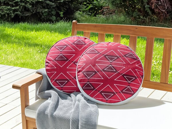 Sada 2 záhradných vankúšov ružová polyester geometrický vzor ⌀ 40 cm okrúhla moderný štýl vonkajšia terasa vodoodolná