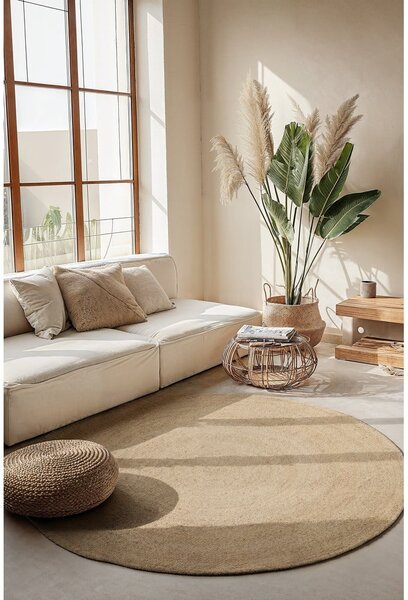Slonovinový obojstranný jutový okrúhly koberec ø 100 cm Braided – Hanse Home