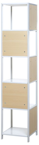 Knižnicový regál biela svetlé drevo 165 x 35 cm 5-policový regál moderný minimalistický štýl obývačka