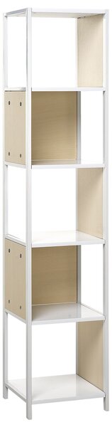 Knižnicový regál biela svetlé drevo 165 x 35 cm 5-policový regál moderný minimalistický štýl obývačka