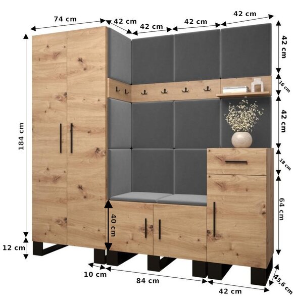 Predsieňová zostava RUMIE 1 - dub artisan, čierne panely