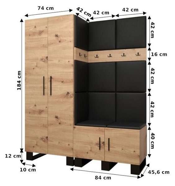 Predsieňová zostava RUMIE 2 - dub artisan, čierne panely