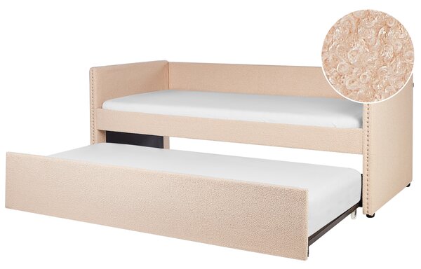 Rozkladacia posteľ broskyňová buklé čalúnenie 90 x 200 cm lamelový rošt spálňa detská izba