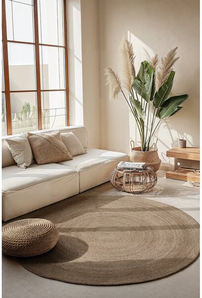 Sivobéžový obojstranný jutový okrúhly koberec ø 200 cm Braided – Hanse Home