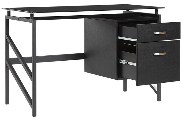 Písací stôl čierna MDF kov matný povrch 117 x 57 cm obdĺžnikový tvar úložný priestor 2 zásuvky moderný štýl kancelária