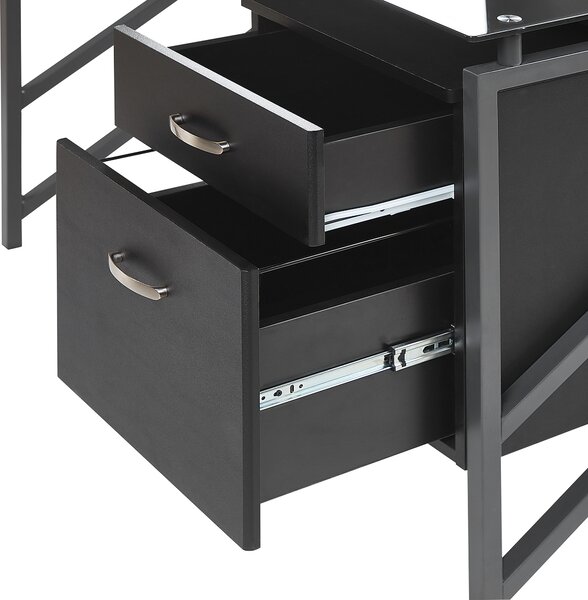 Písací stôl čierna MDF kov matný povrch 117 x 57 cm obdĺžnikový tvar úložný priestor 2 zásuvky moderný štýl kancelária