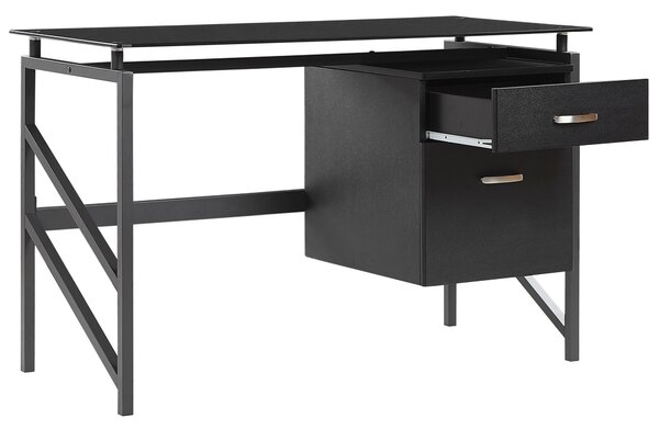 Písací stôl čierna MDF kov matný povrch 117 x 57 cm obdĺžnikový tvar úložný priestor 2 zásuvky moderný štýl kancelária