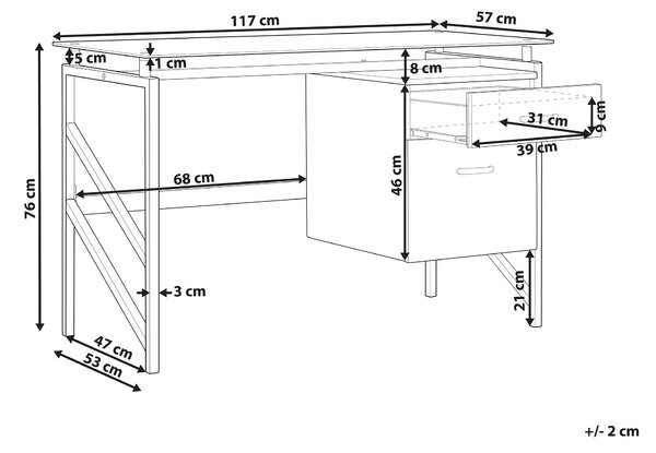 Písací stôl čierna MDF kov matný povrch 117 x 57 cm obdĺžnikový tvar úložný priestor 2 zásuvky moderný štýl kancelária