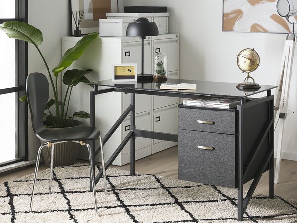 Písací stôl čierna MDF kov matný povrch 117 x 57 cm obdĺžnikový tvar úložný priestor 2 zásuvky moderný štýl kancelária