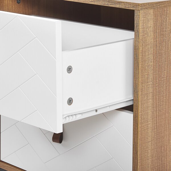 Nočný stolík svetlé drevo biela MDF kov 69 x 49 x 38 cm 2 zásuvky úložný priestor moderný štýl spálňa