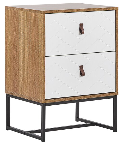 Nočný stolík svetlé drevo biela MDF kov 69 x 49 x 38 cm 2 zásuvky úložný priestor moderný štýl spálňa