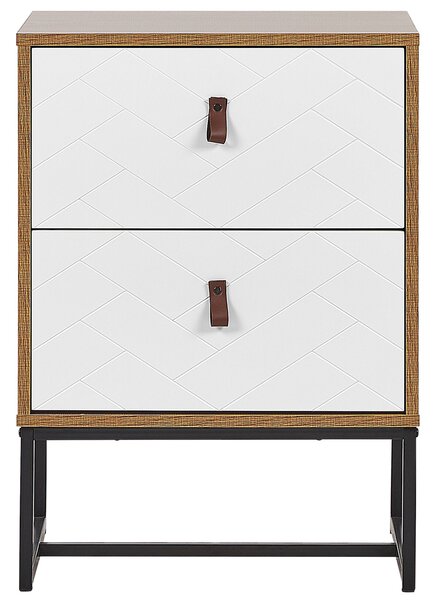 Nočný stolík svetlé drevo biela MDF kov 69 x 49 x 38 cm 2 zásuvky úložný priestor moderný štýl spálňa