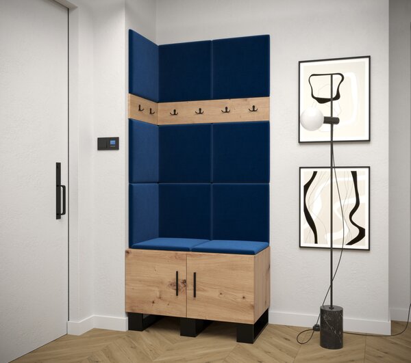 Predsieňová zostava RUMIE 11 - dub artisan, modré panely