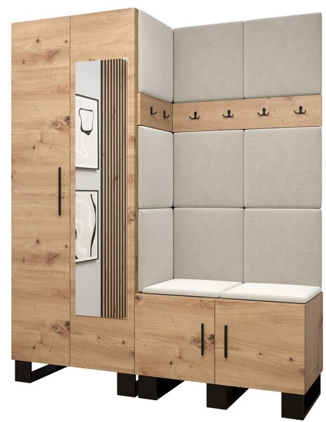 Predsieňová zostava RUMIE 14 - dub artisan, béžové panely