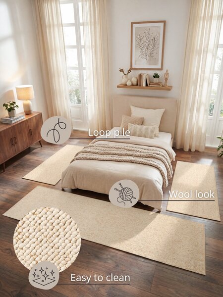 BT Carpet, Spálňová sada Wolly 102843 Creme, 3 diely: 67x140 (2x), 67x250 (1x), biela, spálňa
