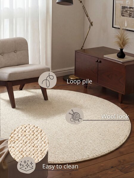 BT Carpet, Kusový koberec Wolly 102843 kruh, 133x133 (priemer) kruh, biela, obývacia izba