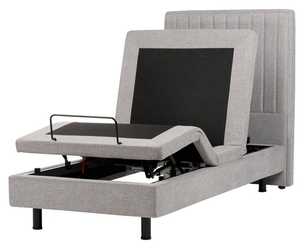 Čalúnená polohovateľná posteľ svetlosivá 90 x 200 cm elektrické nastavenie s diaľkovým ovládaním čalúnený rám postele s čelom