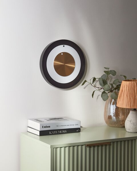 Nástenné hodiny čierne a zlaté kovové ø 30 cm moderný minimalistický dizajn bez číslic doplnky do obývacej izby