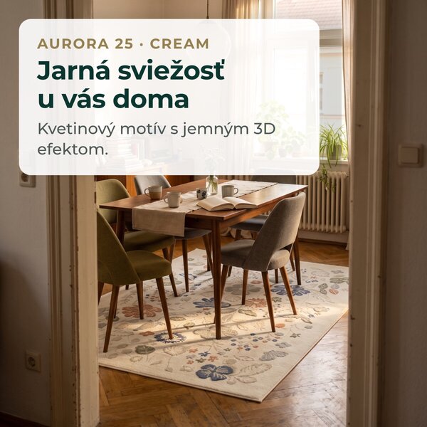 Angel Carpet, Kusový koberec Aurora 25 Cream, 80x150, biela, kancelária